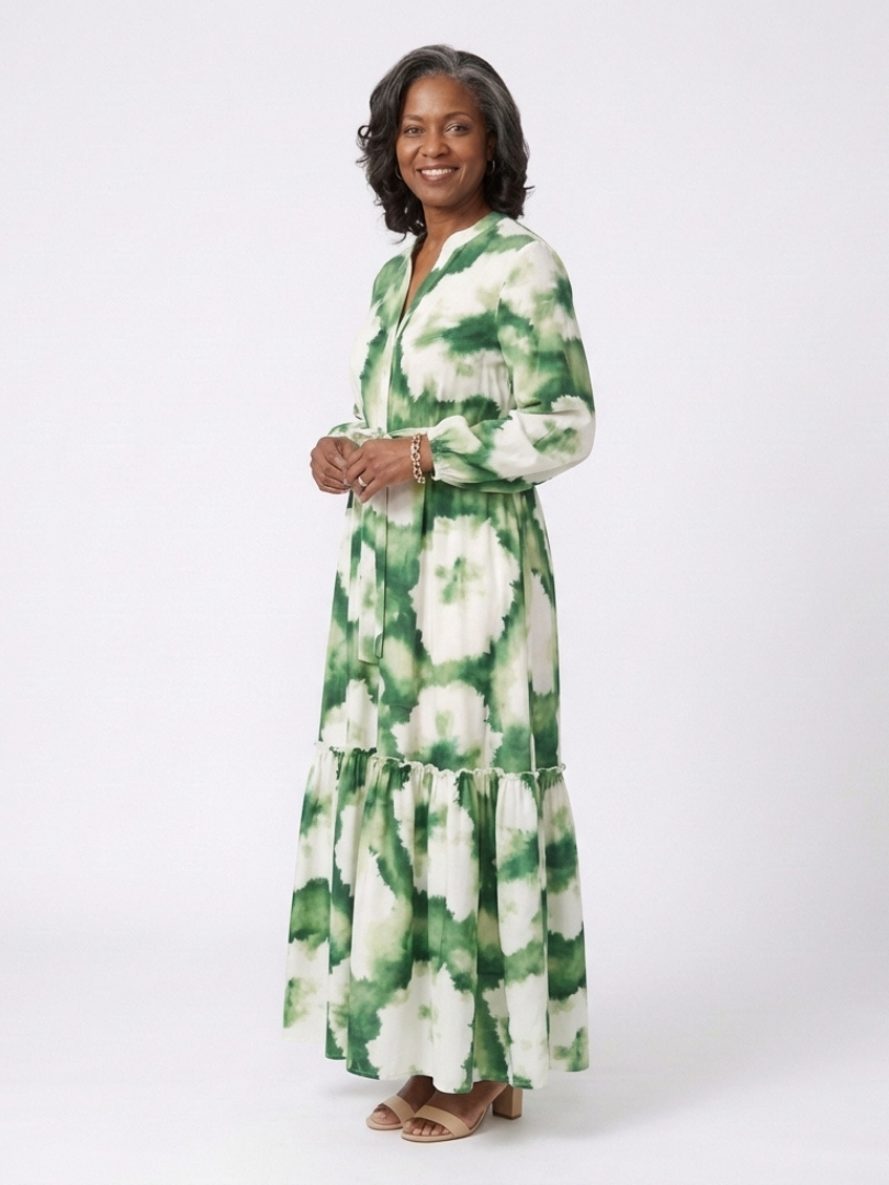 Long Sleeve Tiered Maxi Dress with Tie Waist