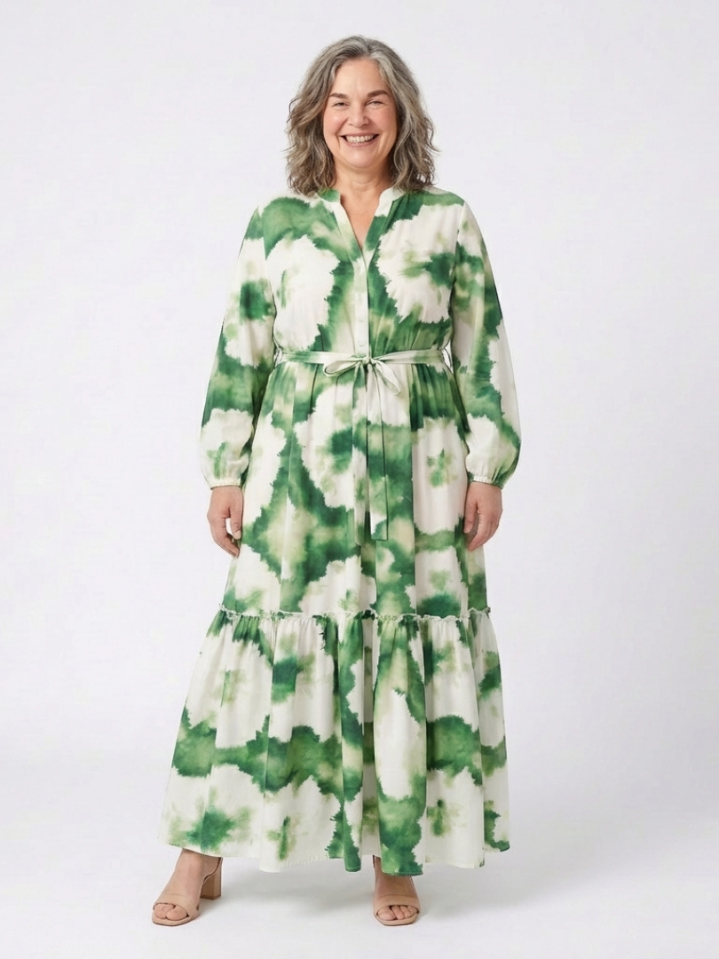 Long Sleeve Tiered Maxi Dress with Tie Waist