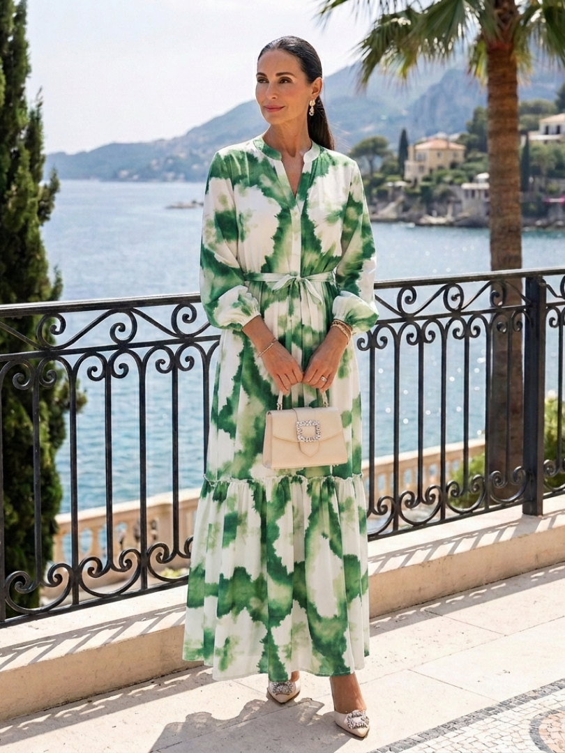 Long Sleeve Tiered Maxi Dress with Tie Waist