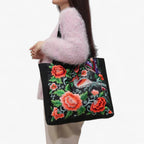 Floral Embroidered Shoulder Bag with Zip Closure