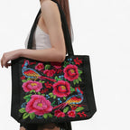 Floral Embroidered Shoulder Bag with Zip Closure