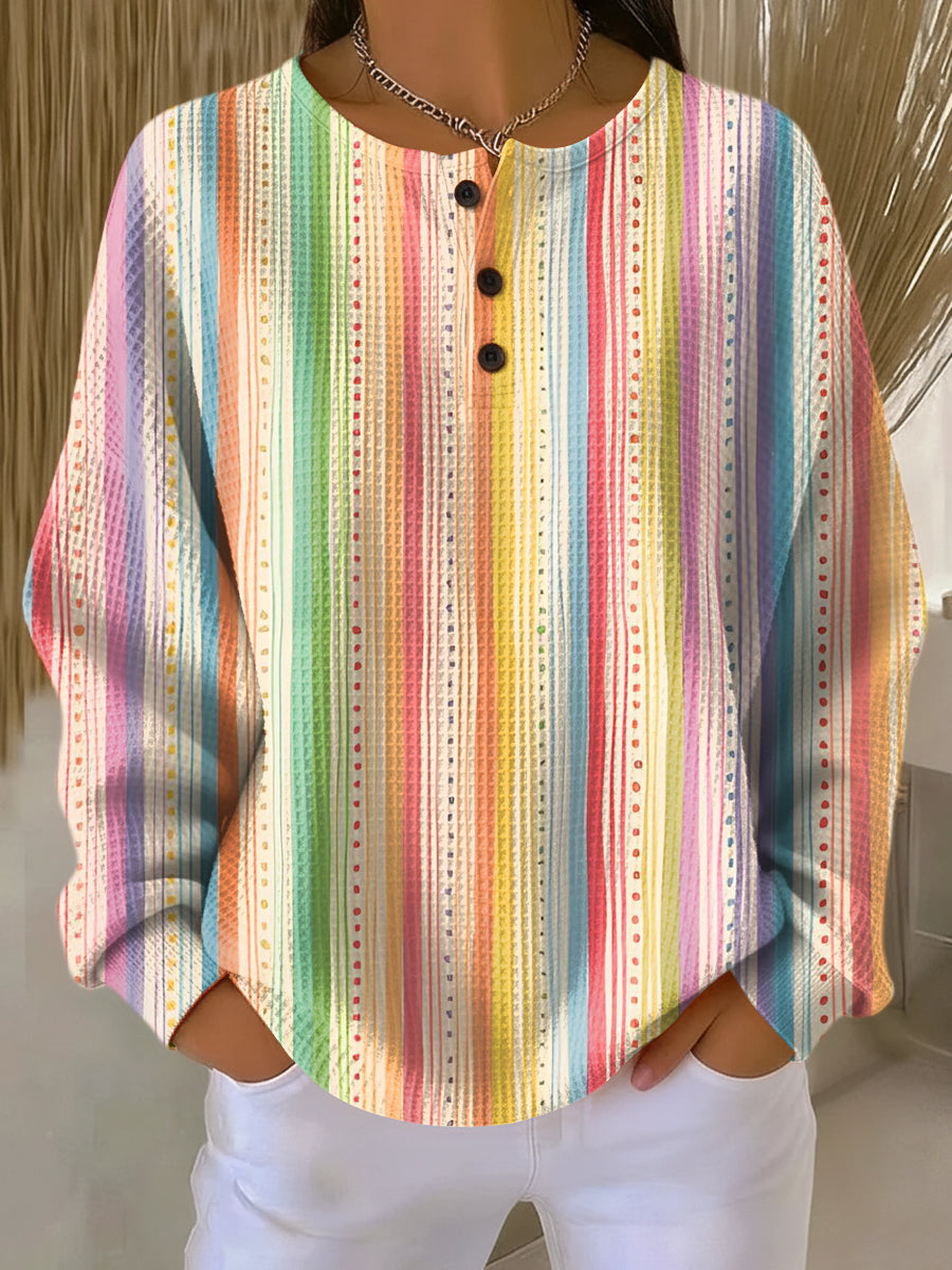 Waffle Knit Henley Pullover with Button Neckline