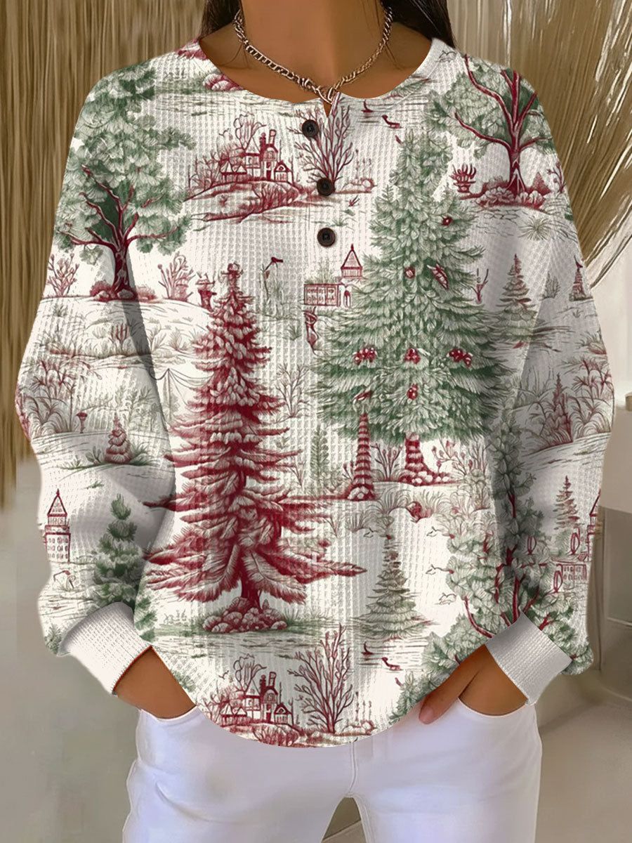 Vaffelstickad henley-tröja med knäppning vid halsen