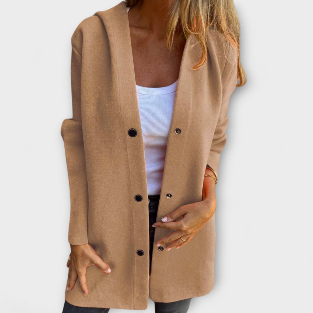 Single Breasted Hooded Jacket with Button Front