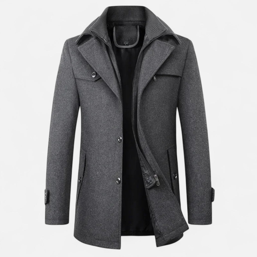 Wool Trench Coat with Zip-Up Double Collar