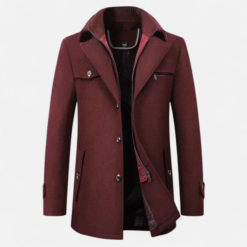 Wool Trench Coat with Zip-Up Double Collar