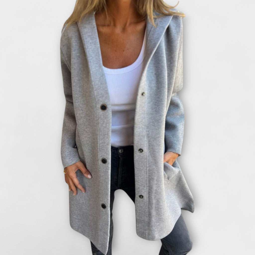 Single Breasted Hooded Jacket with Button Front