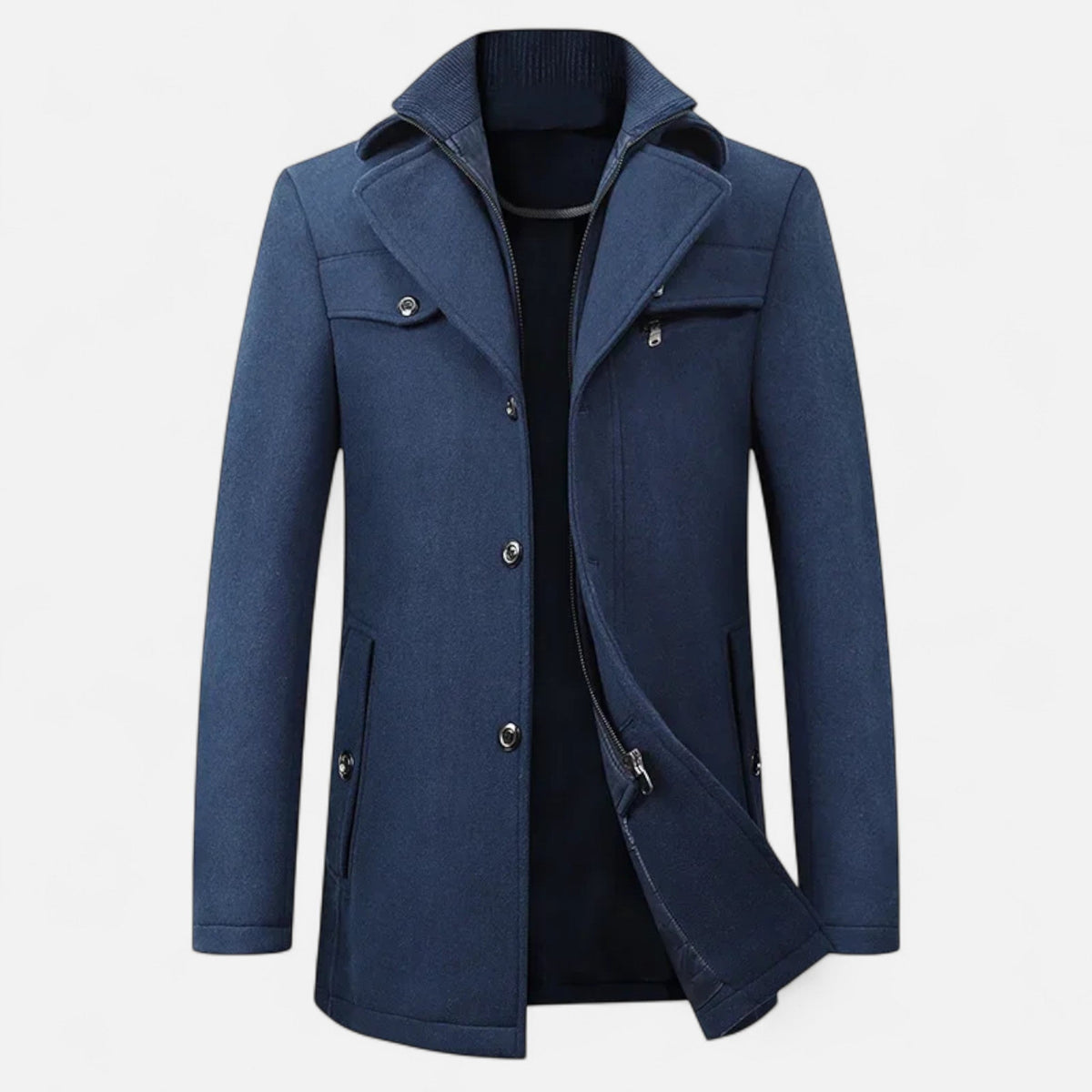 Wool Trench Coat with Zip-Up Double Collar