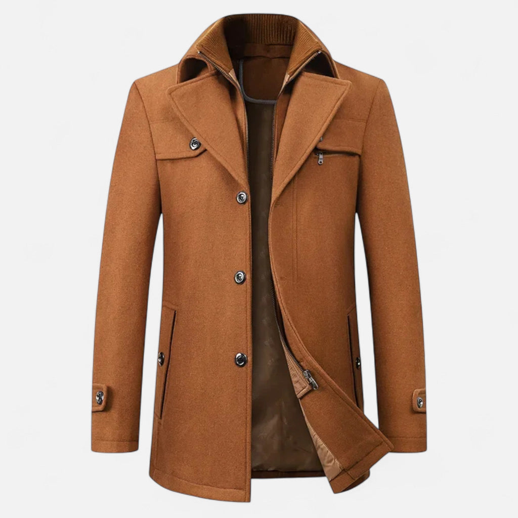 Wool Trench Coat with Zip-Up Double Collar