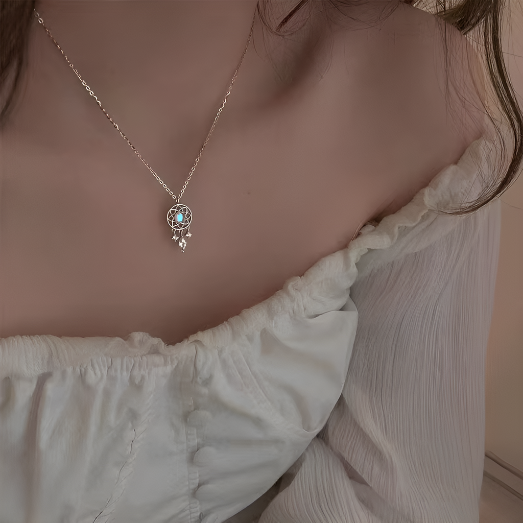 Dreamcatcher Pendant Necklace with Milky White Stone