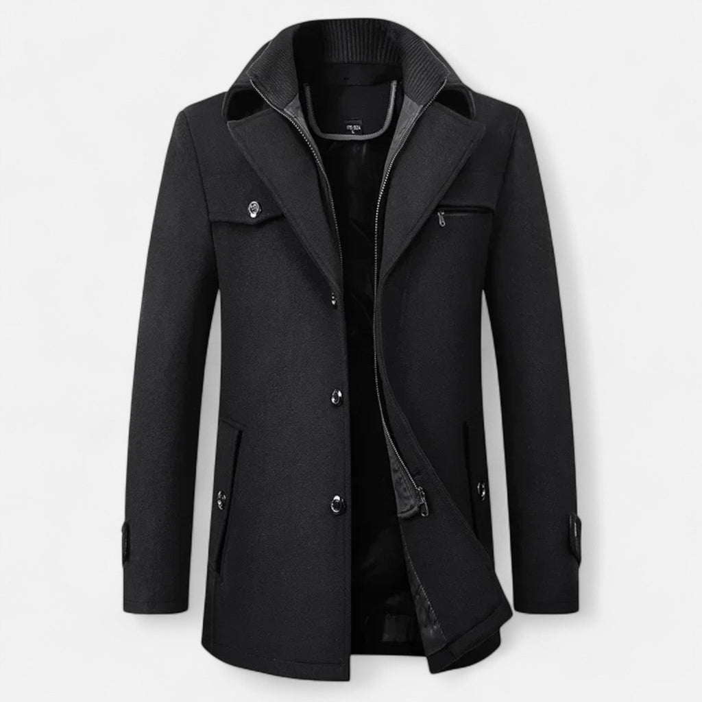 Wool Trench Coat with Zip-Up Double Collar