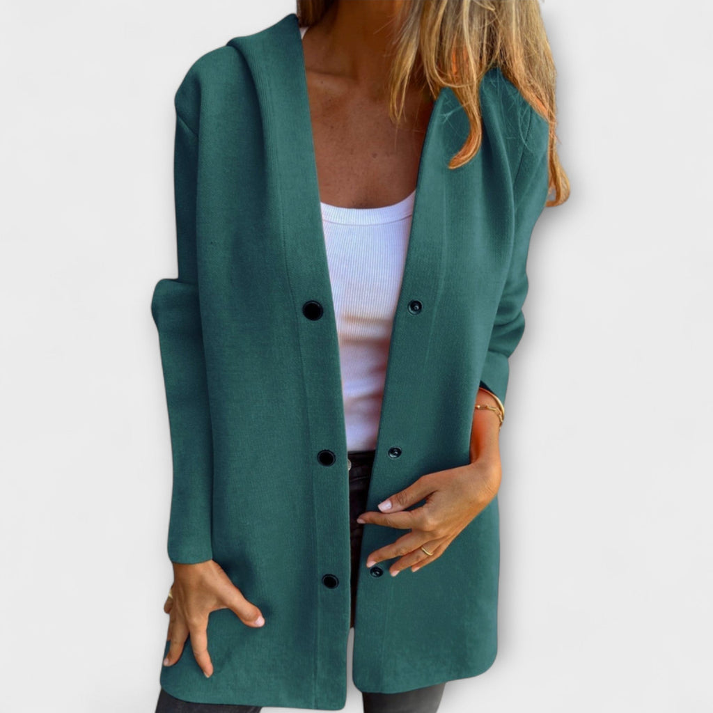 Single Breasted Hooded Jacket with Button Front