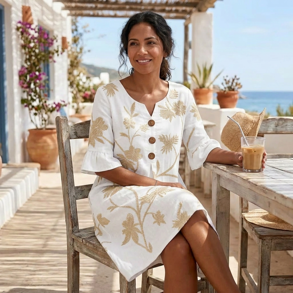 Embroidered Floral Midi Dress with Flutter Sleeves