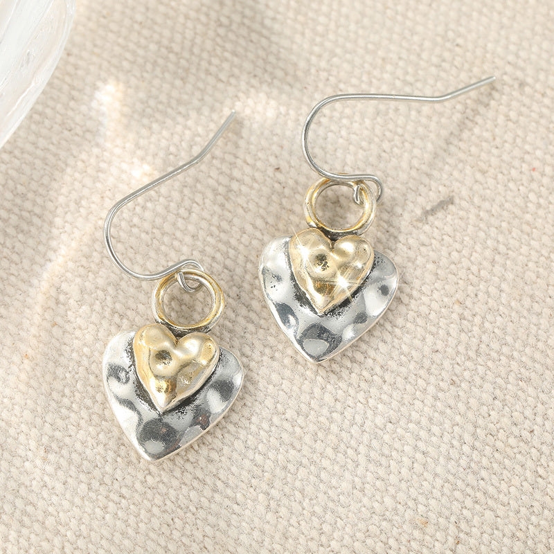 Vintage Two-Tone Heart Pendant Earrings with Romantic Look