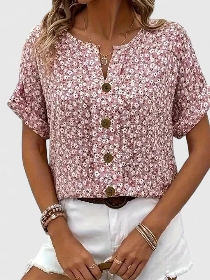 Floral Print Blouse with Button Up Front