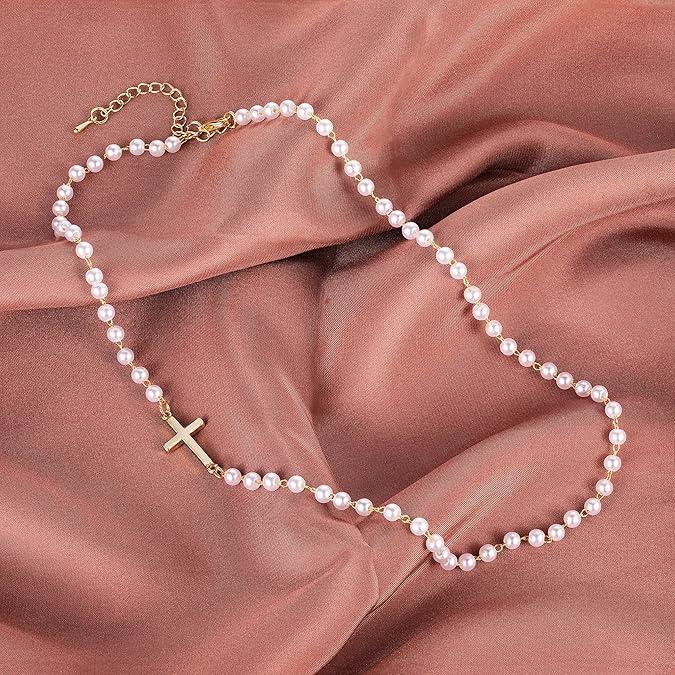 Faux Pearl Pendant Necklace with Simple Chain and Soft Lustre
