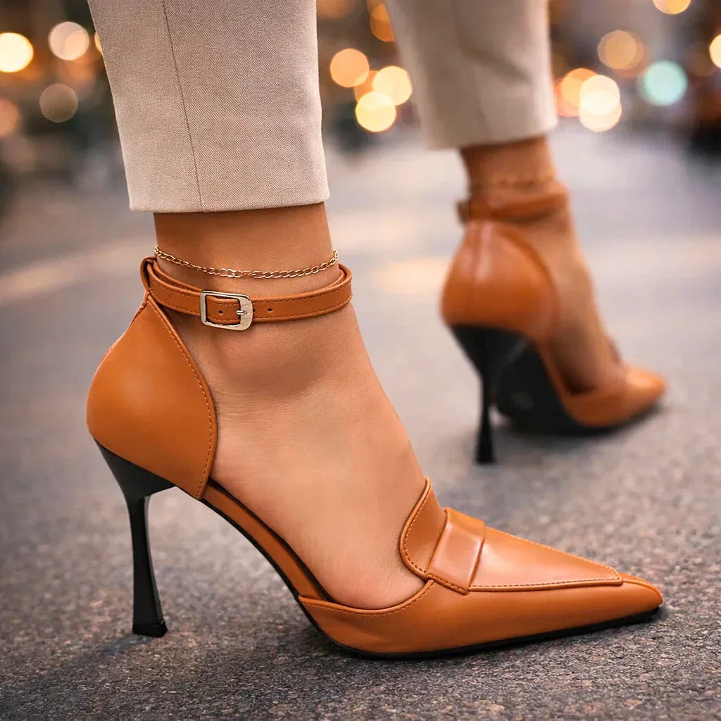 Pointed Toe Court Shoes with Smooth Leather Look Finish
