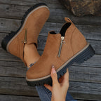 Ankle Boots with Side Zip and Sturdy Outsole