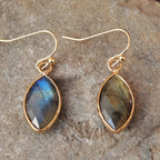 Vintage Iridescent Grey Stone Dangle Earrings with Soft Shimmer