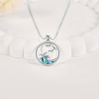 Seagull and Wave Pendant Necklace with Coastal Scene