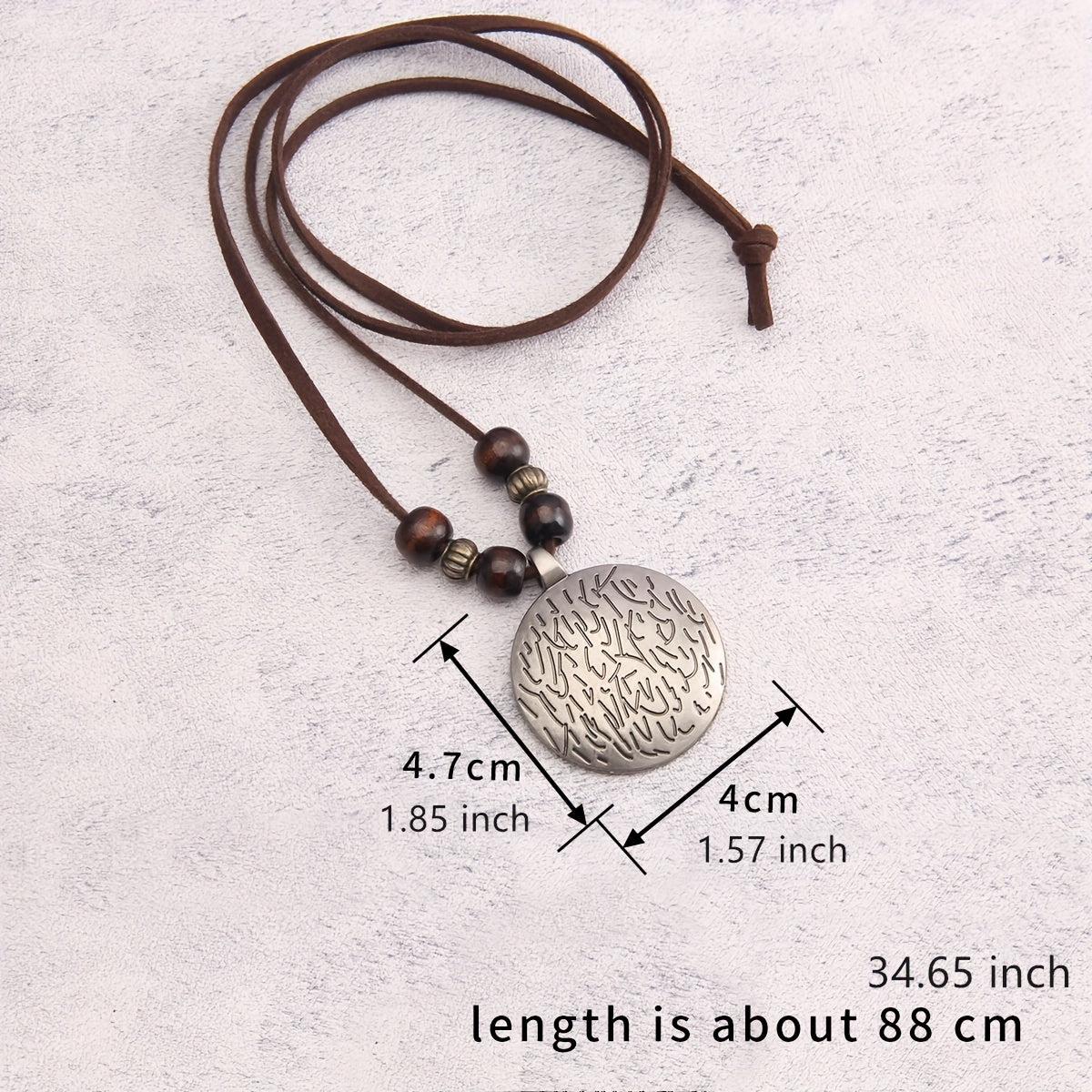 Vintage Zodiac Wooden Bead Pendant Necklace with Natural Texture