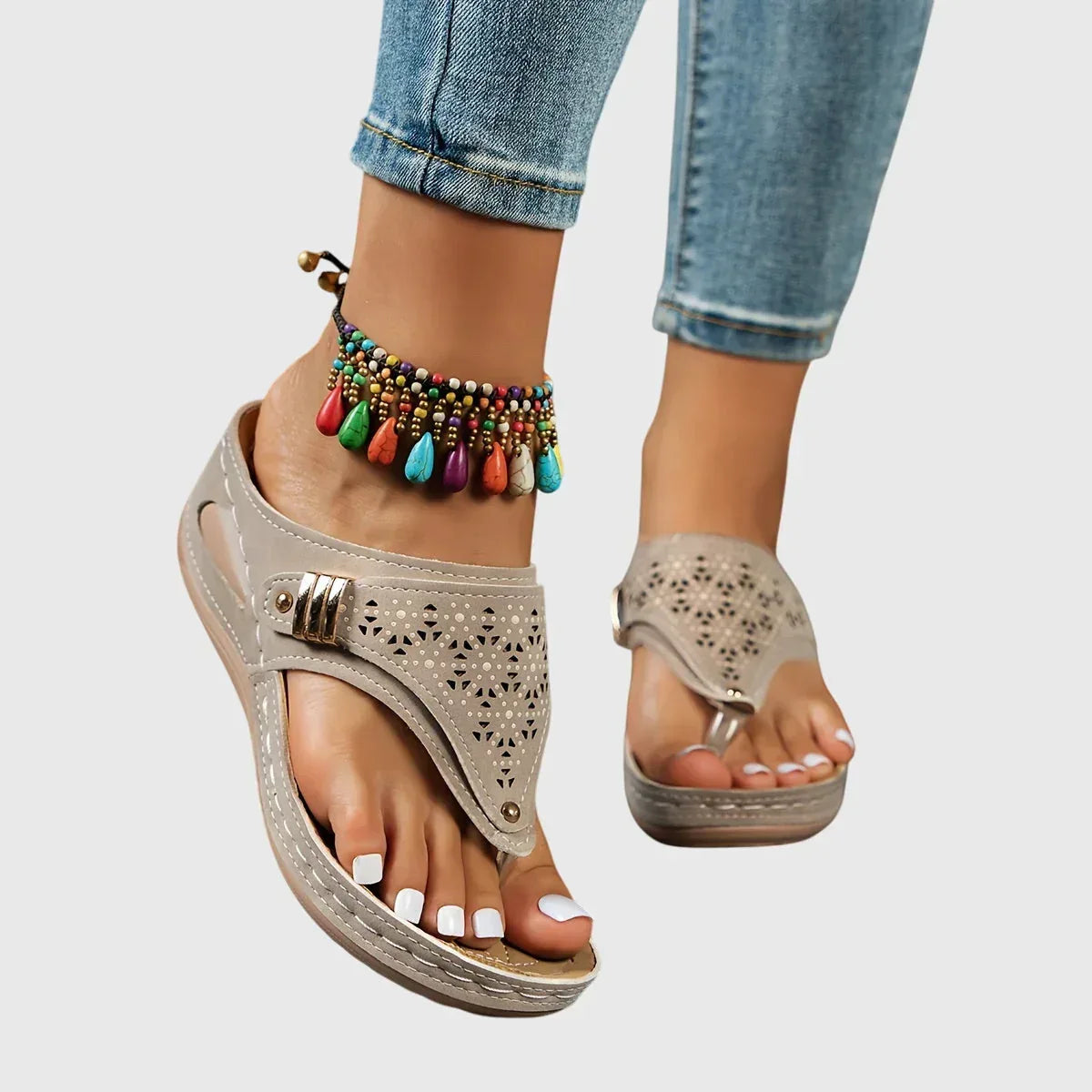 Slip-On Sandals with Striped Detail