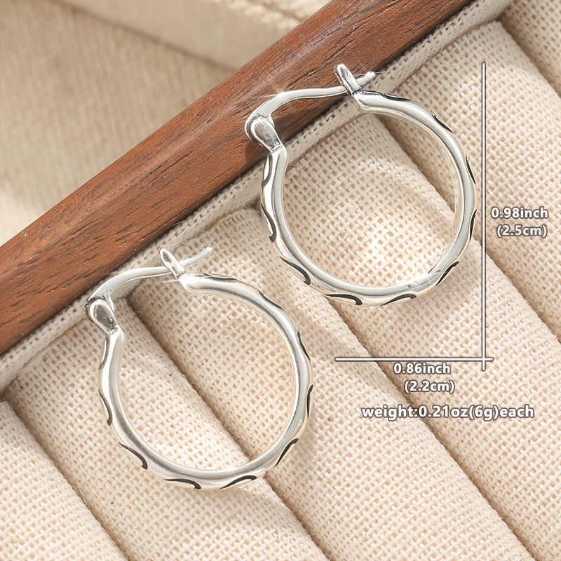 Vintage Textured Boho Hoop Earrings in Silver Colour