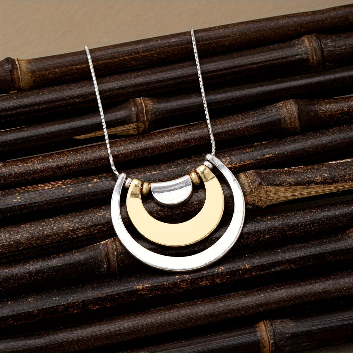 Modern Two-Tone Abstract Pendant Necklace with Sculptural Shape