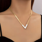 Minimalist V-Shaped Chain Pendant Necklace with Geometric Line