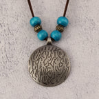 Vintage Zodiac Wooden Bead Pendant Necklace with Natural Texture