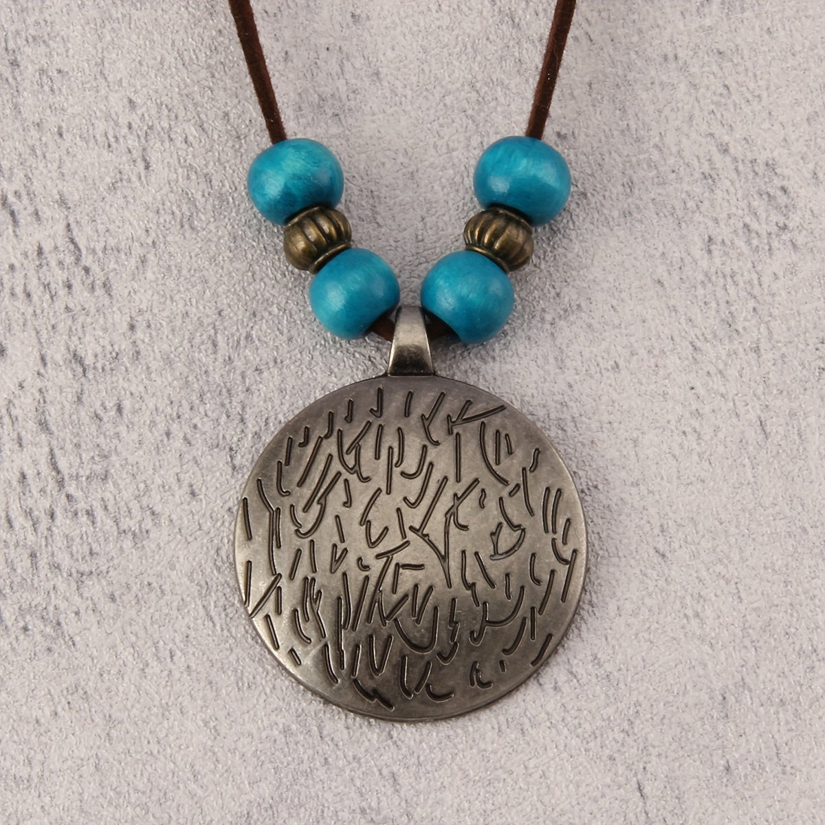 Vintage Zodiac Wooden Bead Pendant Necklace with Natural Texture