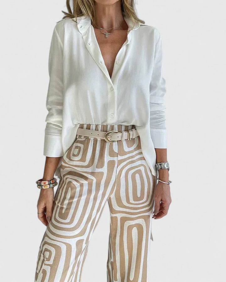 Geometric Print Two Piece Set with Belt