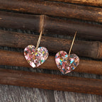 Vintage Resin Glitter Heart Pendant Earrings with Playful Sparkle