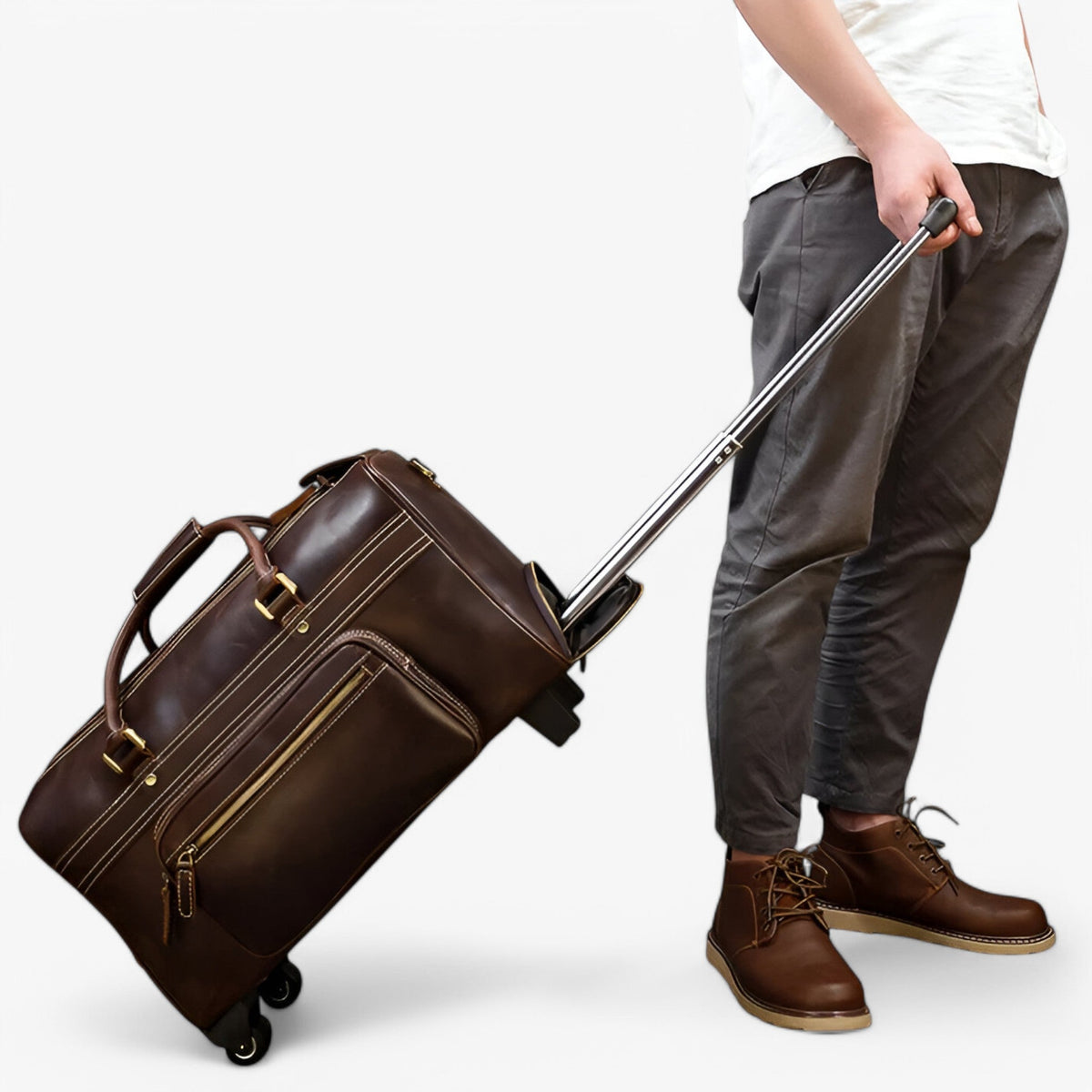 22-Inch Faux Leather Travel Trolley with Laptop Section