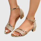 Heeled Sandals with Metallic Finish