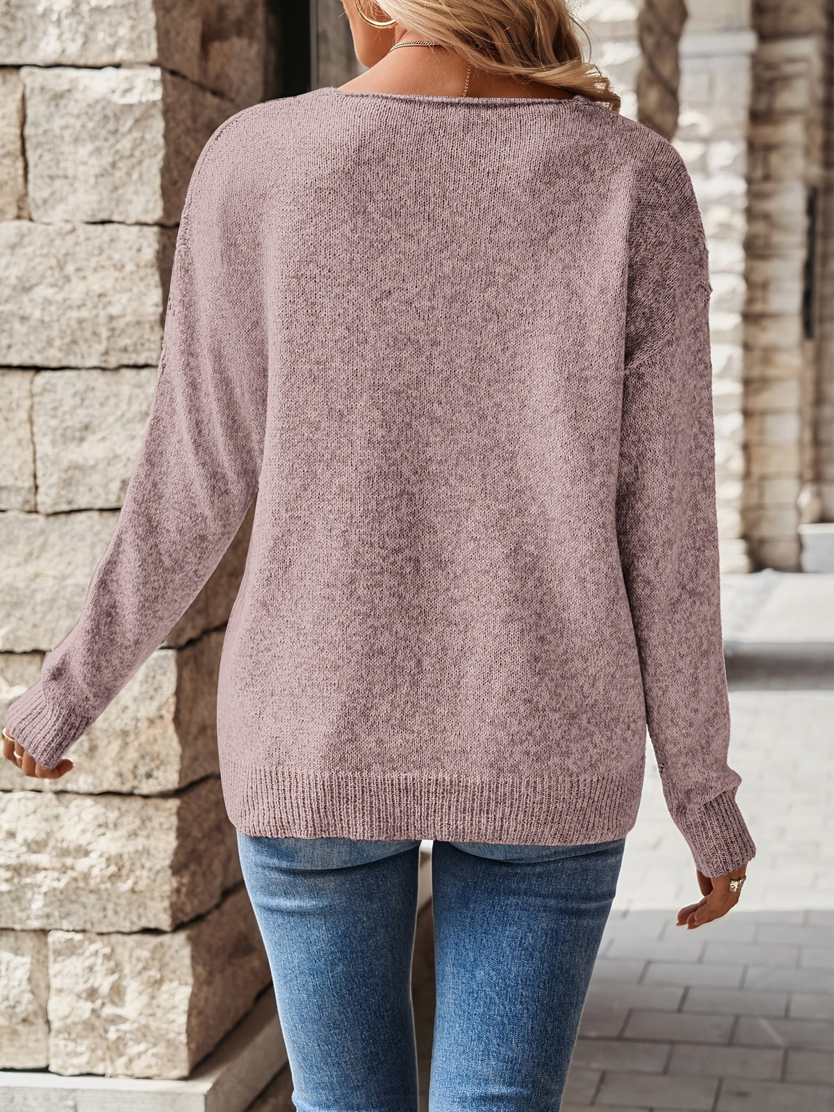 Jersey con cuello de pico y mangas de hombro caído