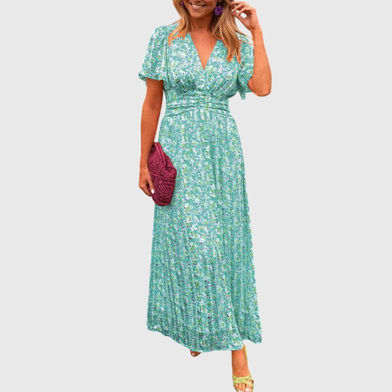 Floral V-Neck Summer Dress with Defined Waist