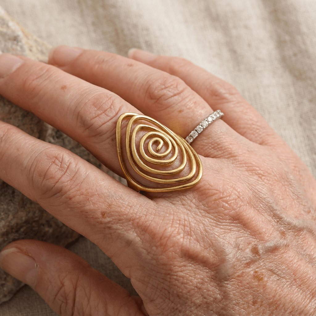 Sculptural Spiral Statement Ring in Gold Colour with Bold Curves