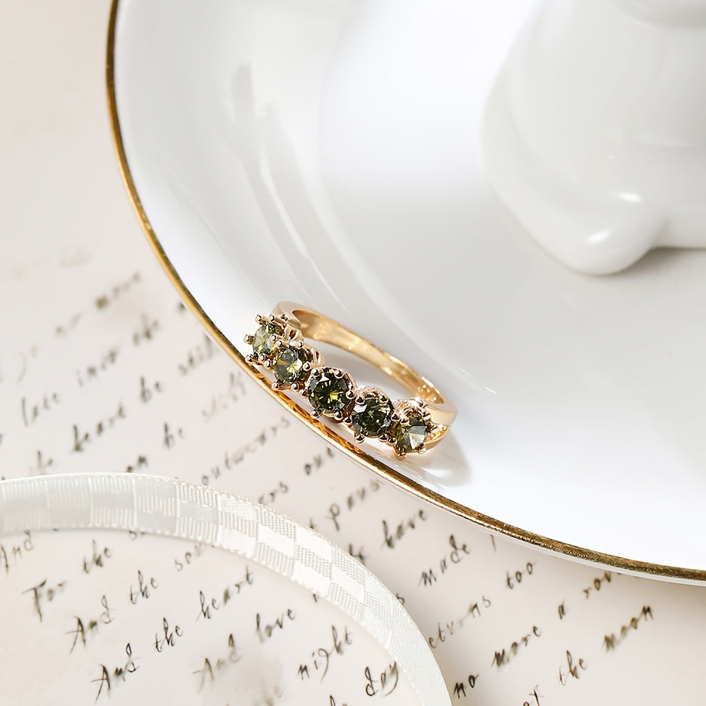 Olive Green Cubic Zirconia Ring with Vintage-Style Setting