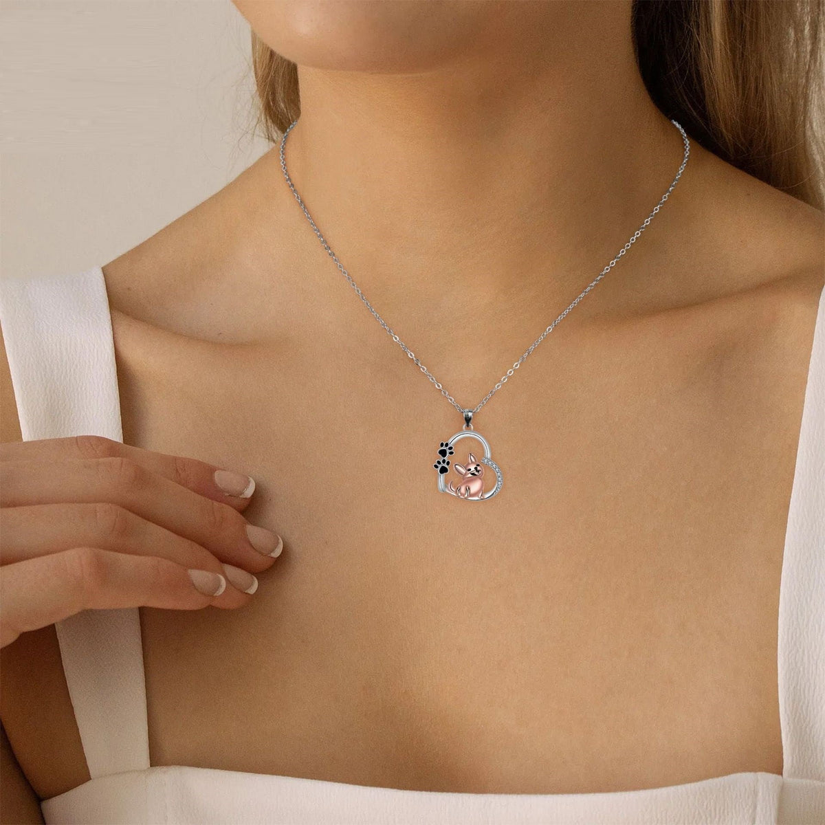 Heart and Dog Pendant Necklace in Rose Gold Colour