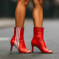 Patent Finish Heeled Boots with Stripe Detail