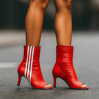 Patent Finish Heeled Boots with Stripe Detail