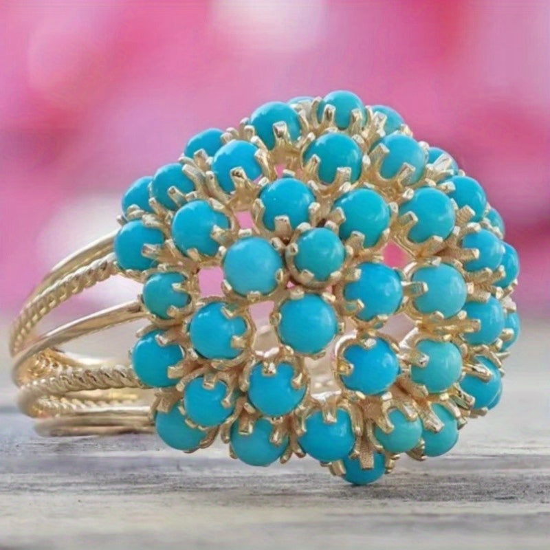 Adjustable Cocktail Ring with Blue-Green Stone Cluster