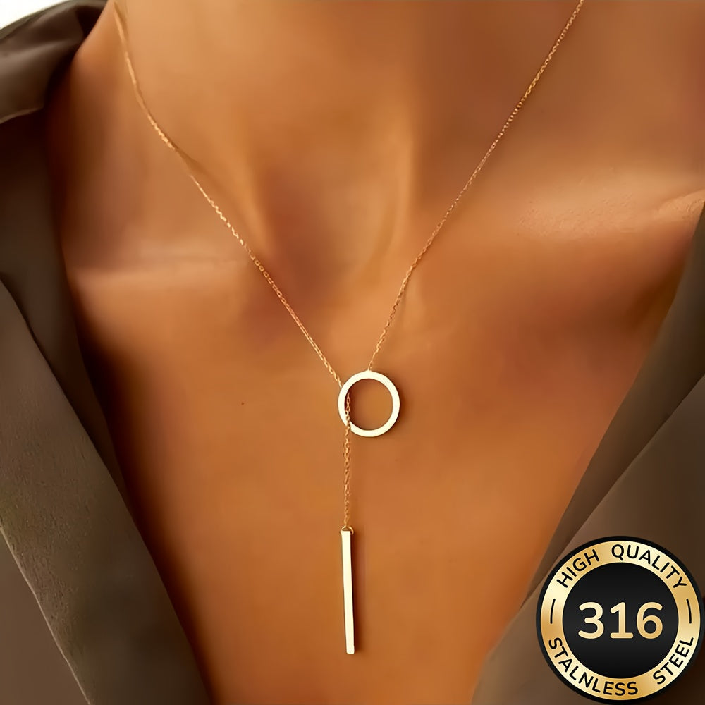 Modern Stainless Steel Y-Drop Necklace with Long Elegant Line