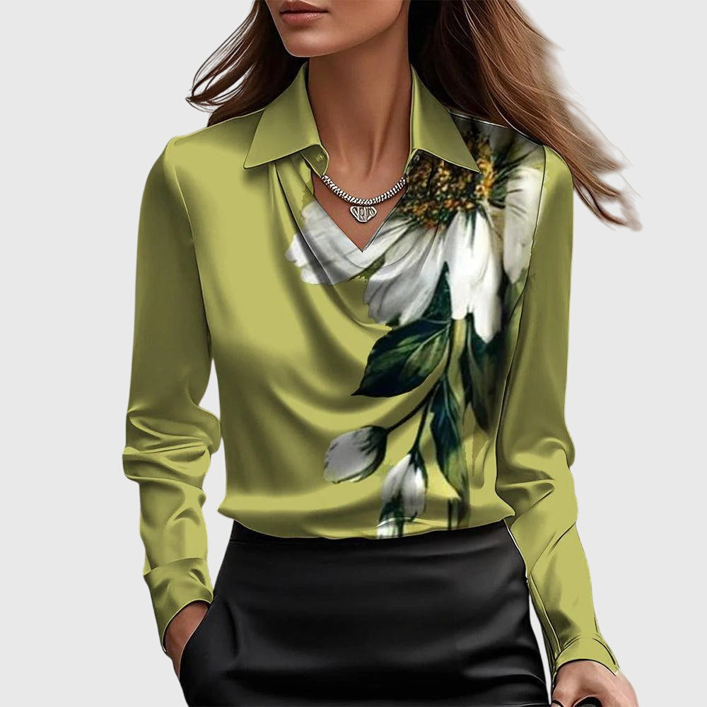 Pleated Neckline Blouse with Soft Sheen