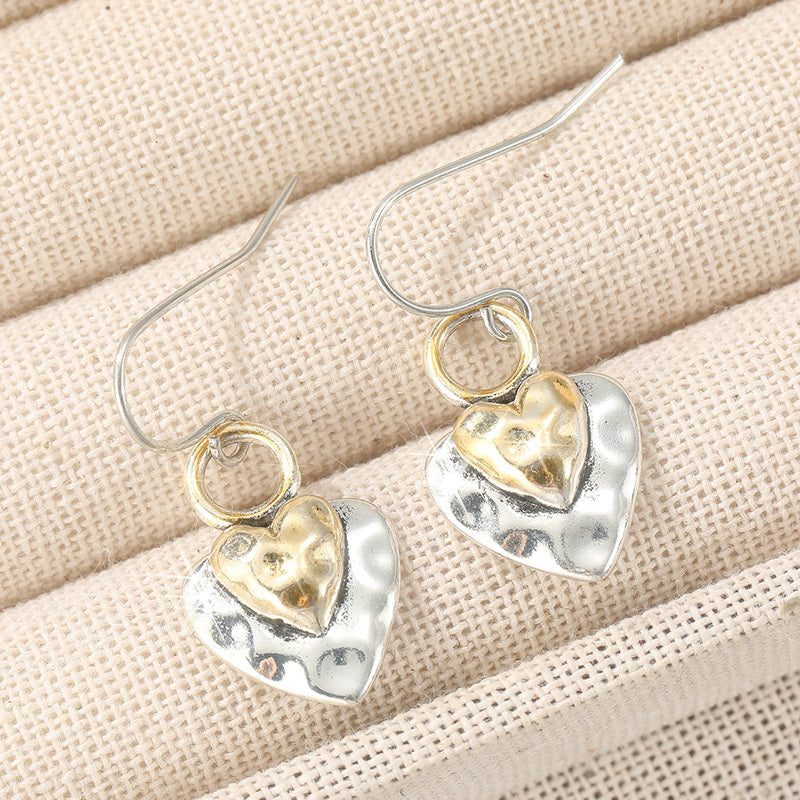 Vintage Two-Tone Heart Pendant Earrings with Romantic Look