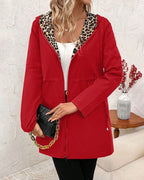 Leopard Print Coat with Drawstring and Zip Front