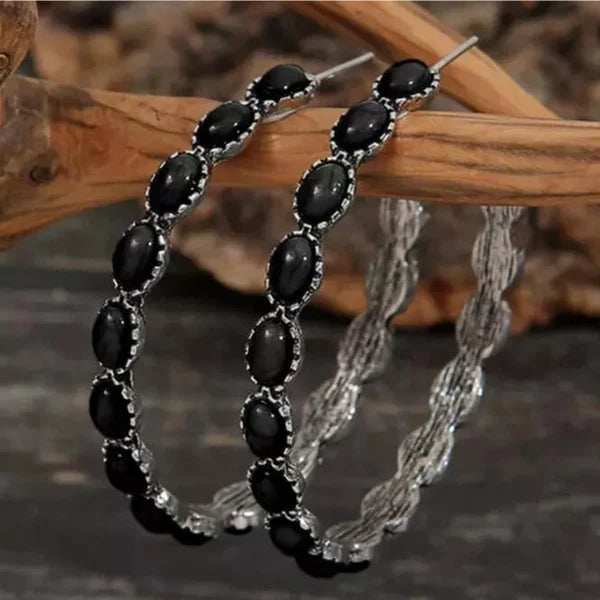 Vintage-Style Stone Hoop Earrings with Colour Choice