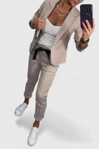 Blazer Two Piece Set with Elasticated Waist Trousers