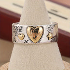Vintage-Style Two-Tone Love Message Band Ring with Engraved Words